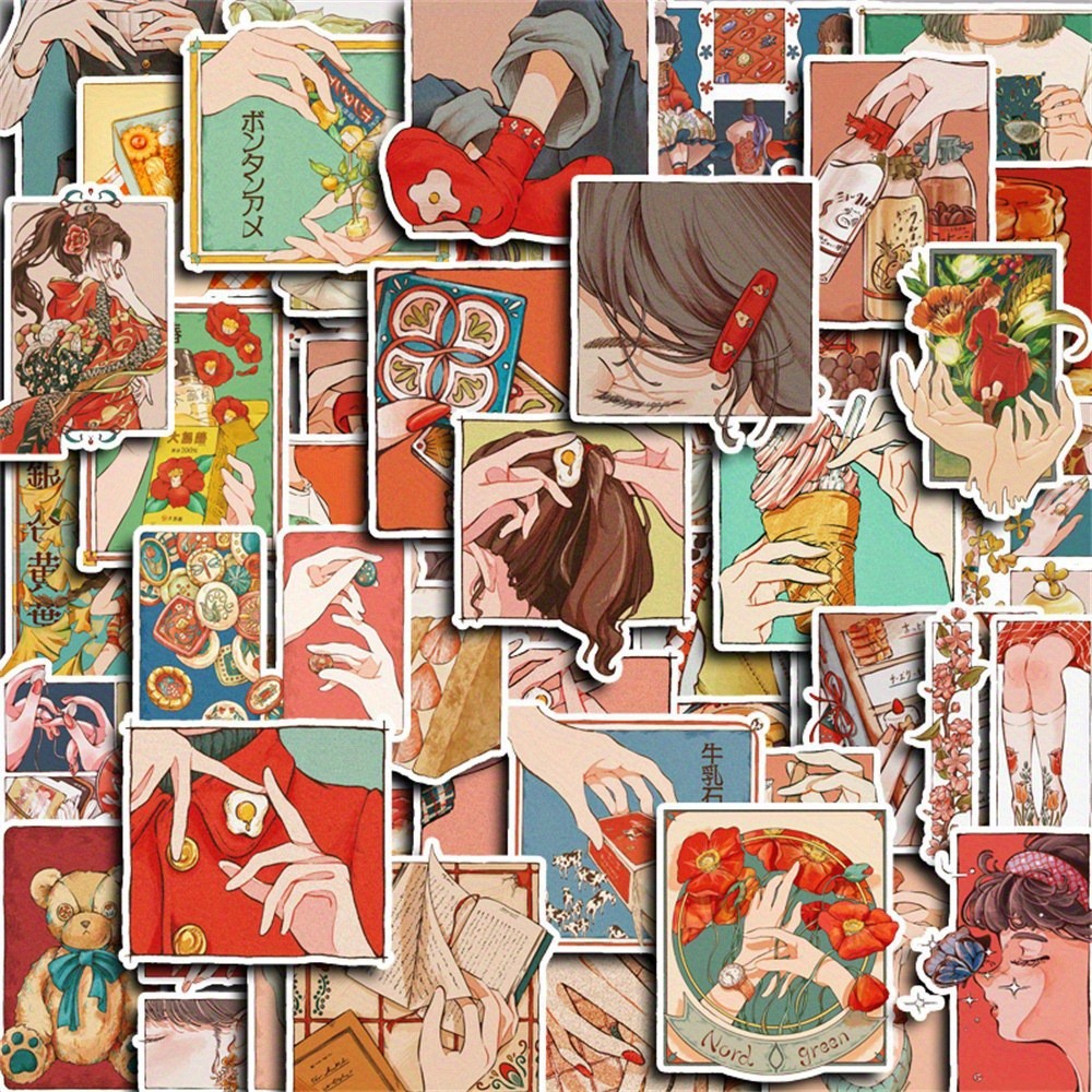 Japanese Traditional Lifestyle - 50 autocollants décoratifs de style vintage